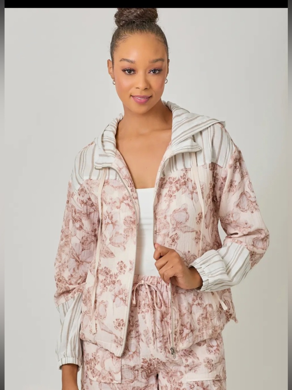 2011. Floral striped gauzy summer cotton jacket
